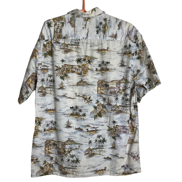 Campia Moda Shirt Mens Large Beige Green Patch Pocket Hawaiian Vacation Island - Picture 3 of 12